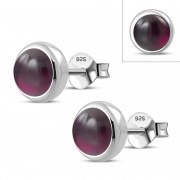 Garnet Round Silver Stud Earrings, e421st